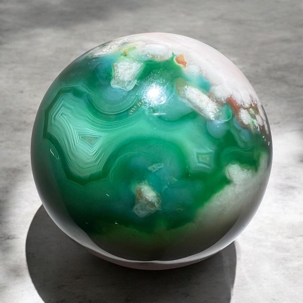 Green Flower Agate Crystal Sphere